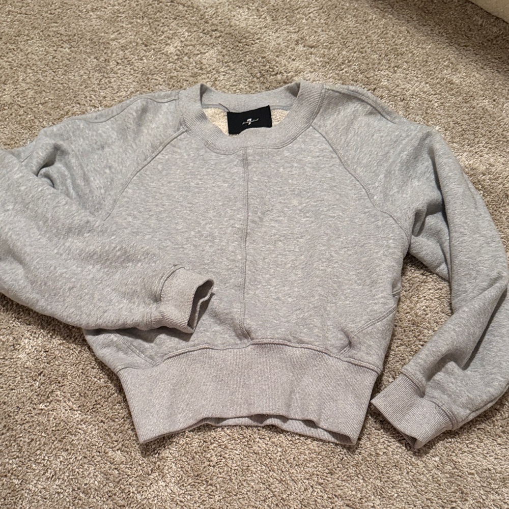 7 For All Mankind Heather Gray Cropped Crewneck Sweatshirt